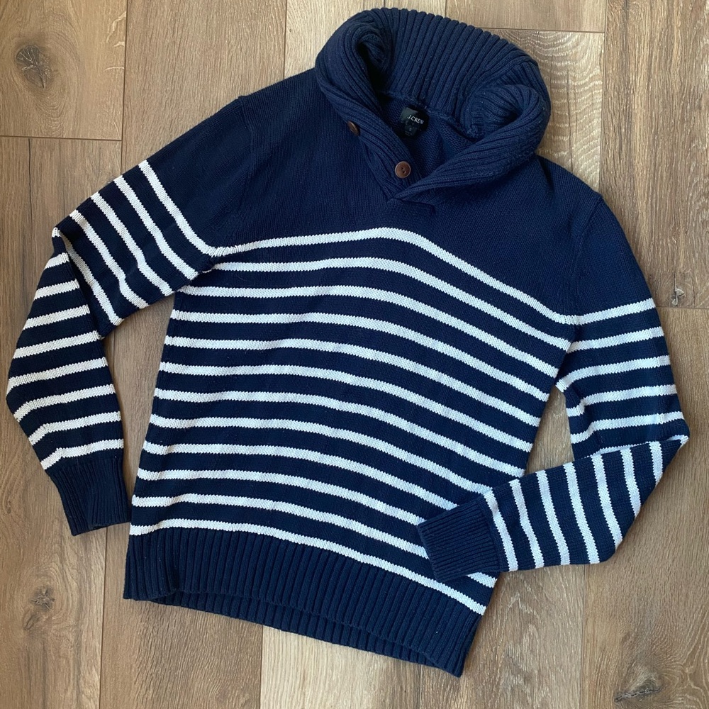 J. Crew Striped Shawl-collar Pullover Knit Sweater